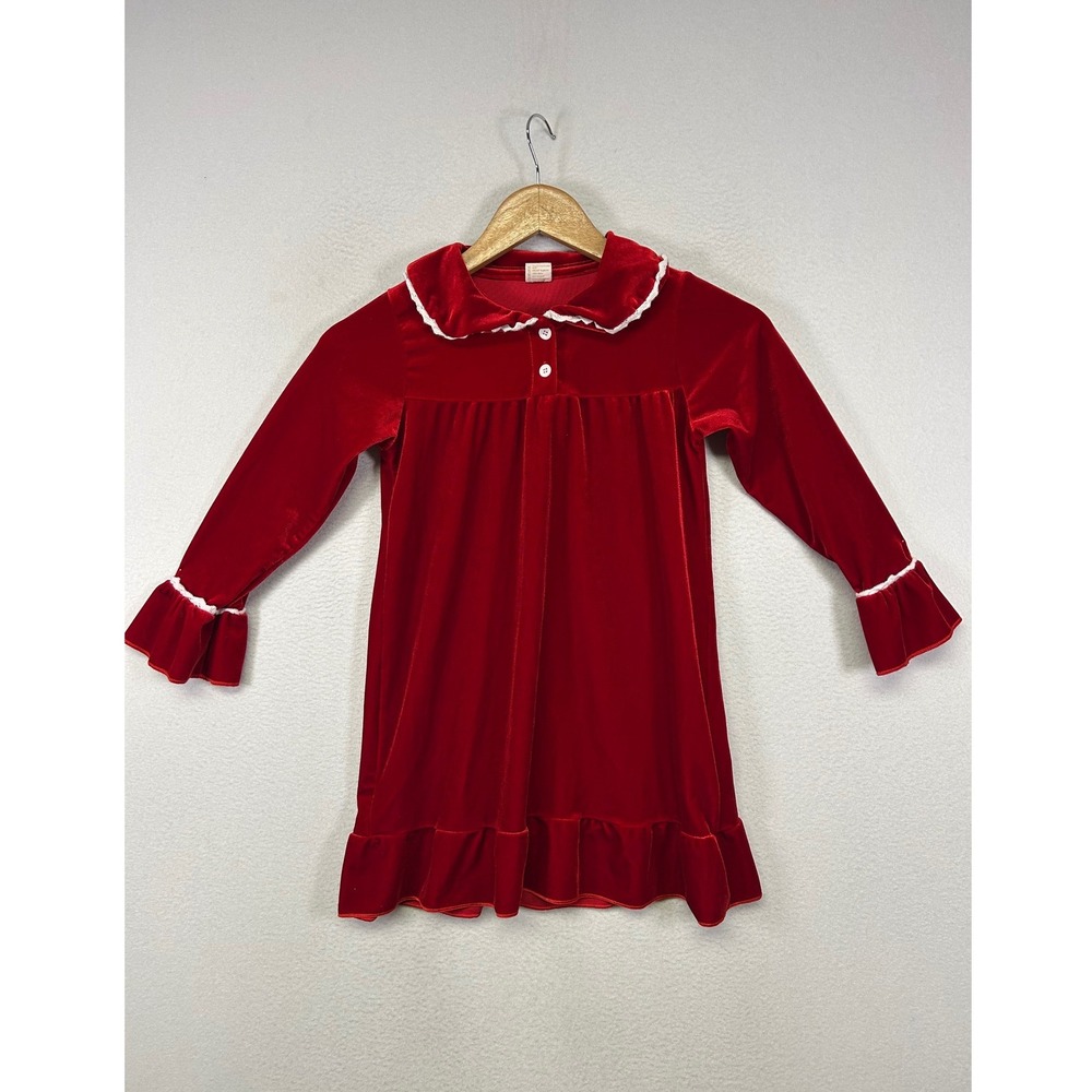 Holiday Classic‎ Kids Tales Kids Size 120 Red Velvet Lace Trim Ruffle Dress